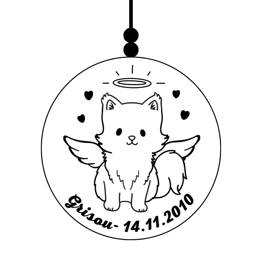 Suspension ronde en bois Commémorative "ANGE" 🕊️ - Chat + Gravure personnalisée
