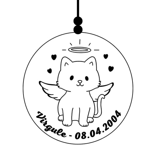 Suspension ronde en bois CommĂ©morative "ANGE" đïž - Chat + Gravure personnalisĂ©e