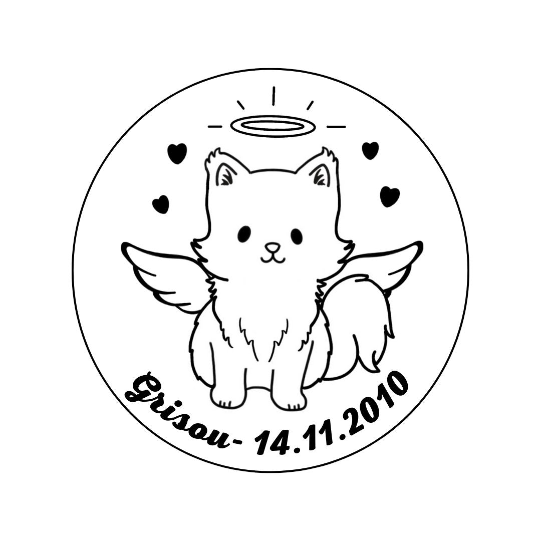 Plaque ronde en bois Commémorative "ANGE" 🕊️ - Chat + Gravure personnalisée