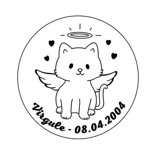 Plaque ronde en bois CommĂ©morative "ANGE" đïž - Chat + Gravure personnalisĂ©e