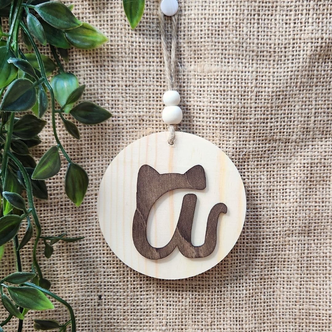 Bunny Initial Hanging - Personalized (Dark Wood)