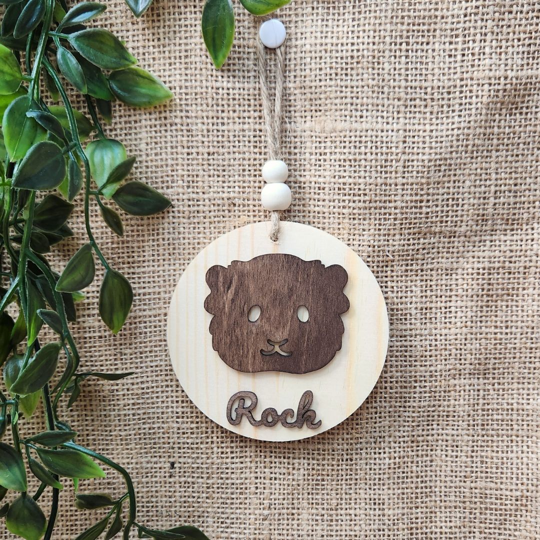 Suspension ronde cochon d'inde - Personnalisée (Bois clair)