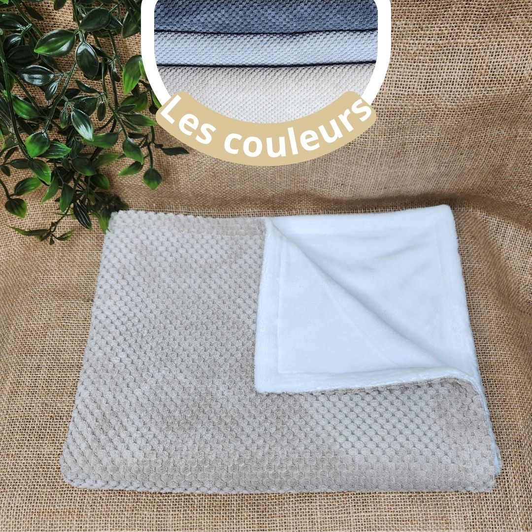 Couverture Nid d'abeille et polaire effet fourrure blanche