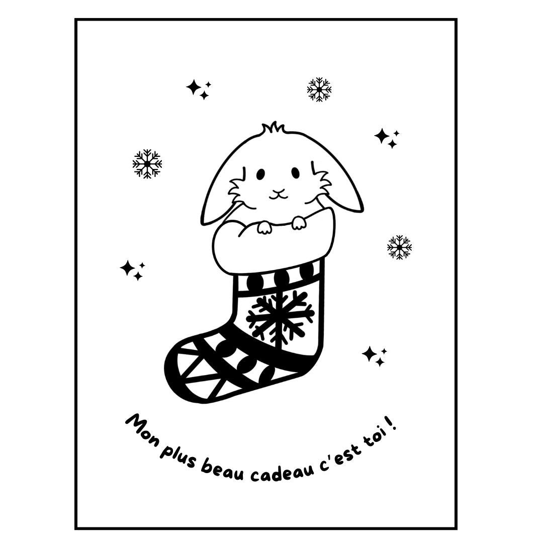 Affiche kraft A4 Noël Lapin - Illustration au choix