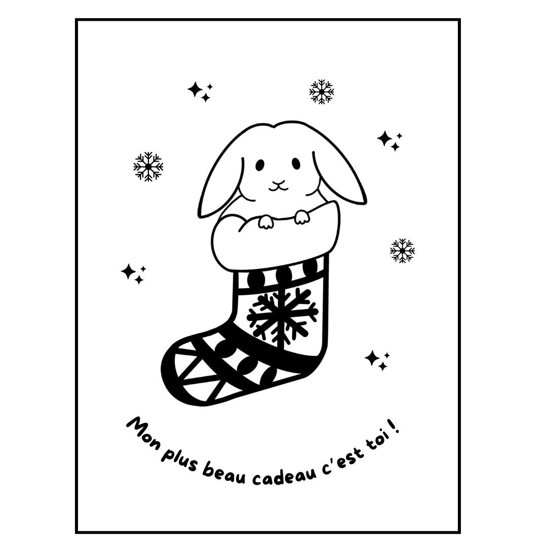 Affiche kraft A4 Noël Lapin - Illustration au choix