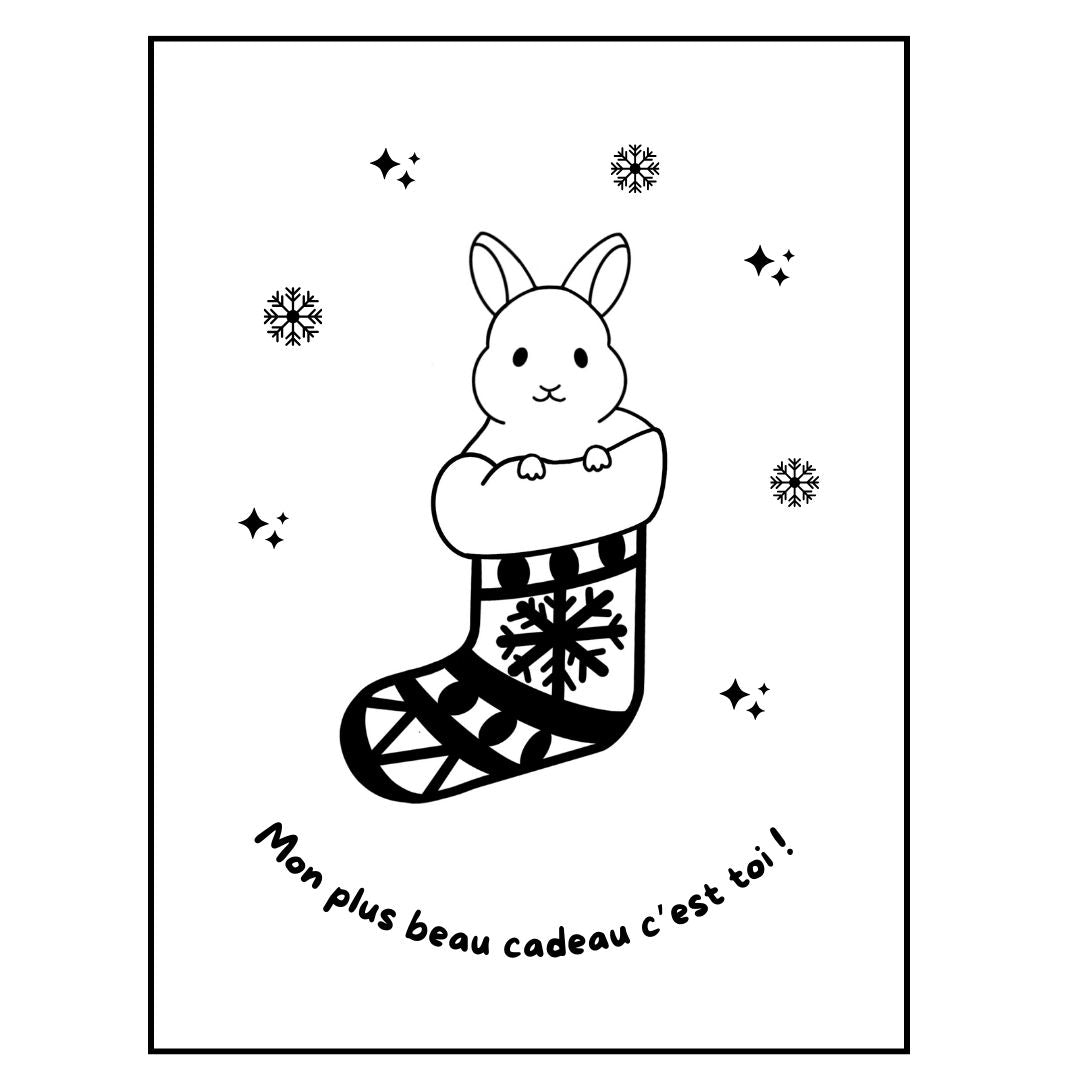 Affiche kraft A4 Noël Lapin - Illustration au choix