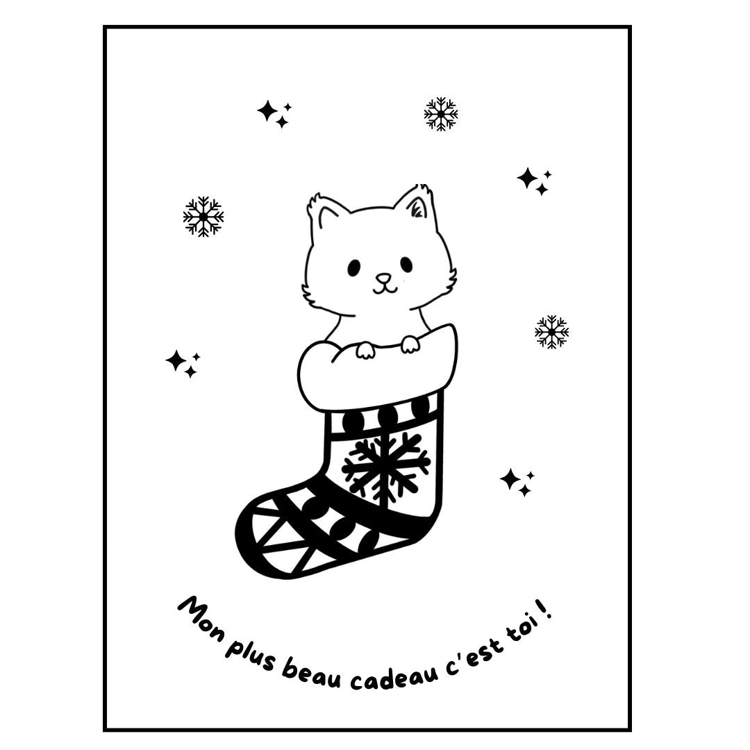 Affiche kraft A4 Noël chat - Illustration au choix