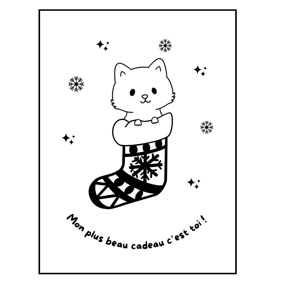 Affiche kraft A4 Noël chat - Illustration au choix
