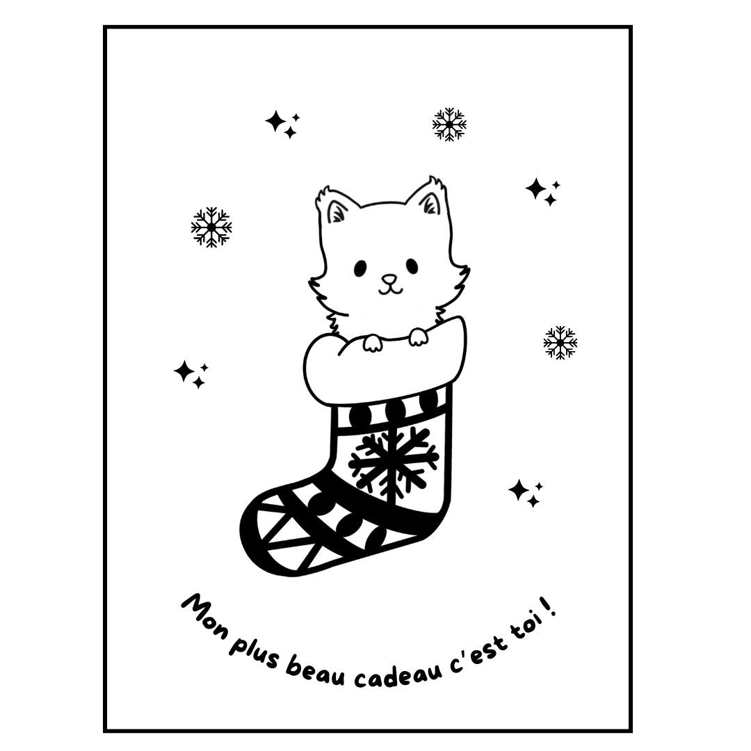 Affiche kraft A4 Noël chat - Illustration au choix