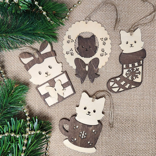 Suspension de Noël en bois - Chat