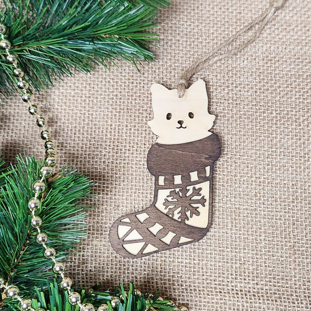 Suspension de Noël en bois - Chat