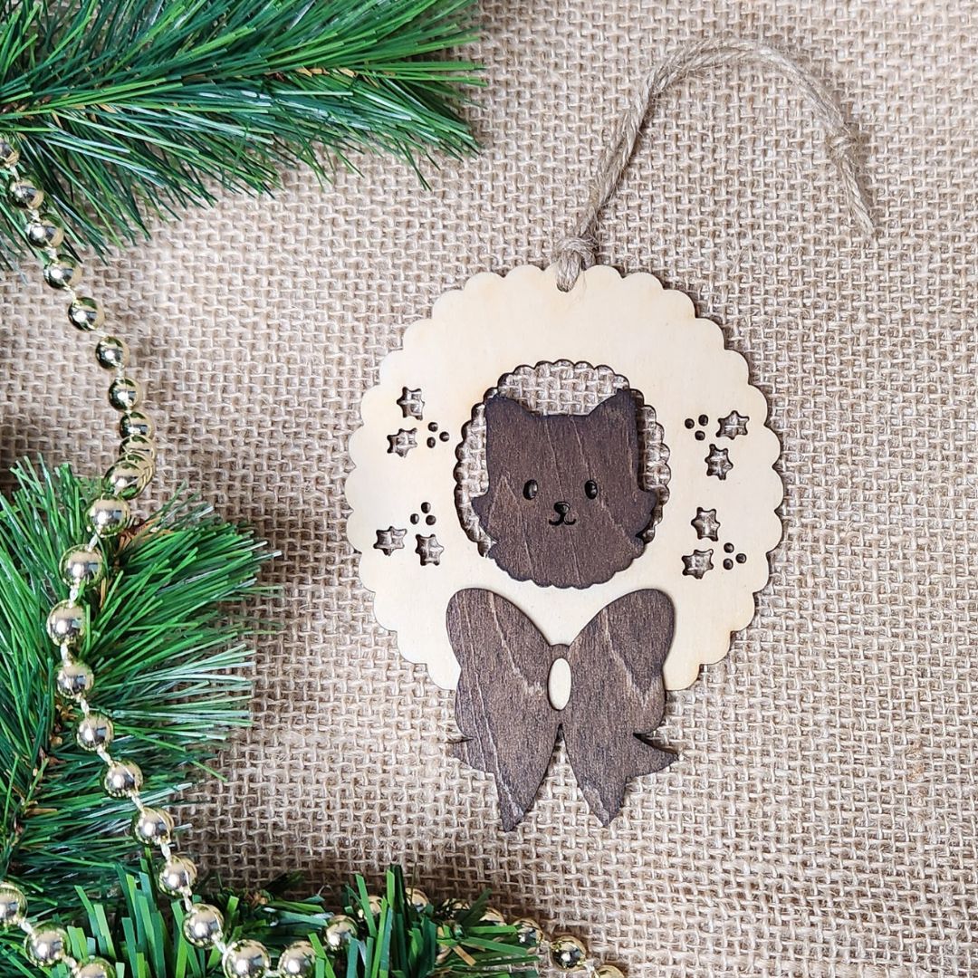 Suspension de Noël en bois - Chat