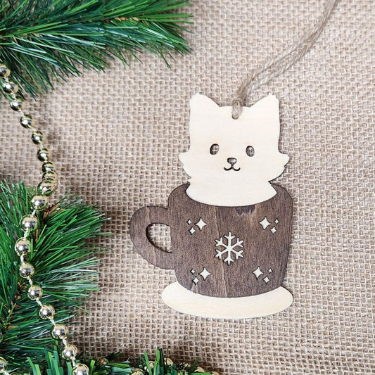 Suspension de Noël en bois - Chat