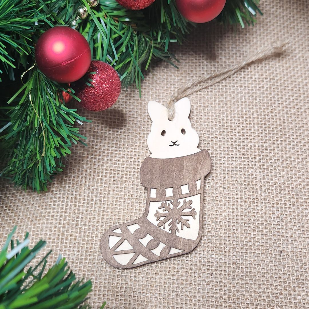 Suspension de Noël en bois - Lapin