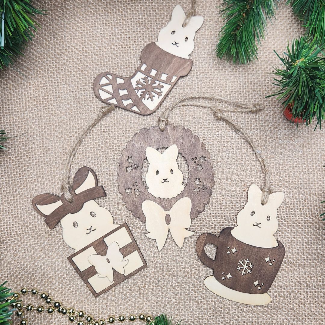 Suspension de Noël en bois - Lapin