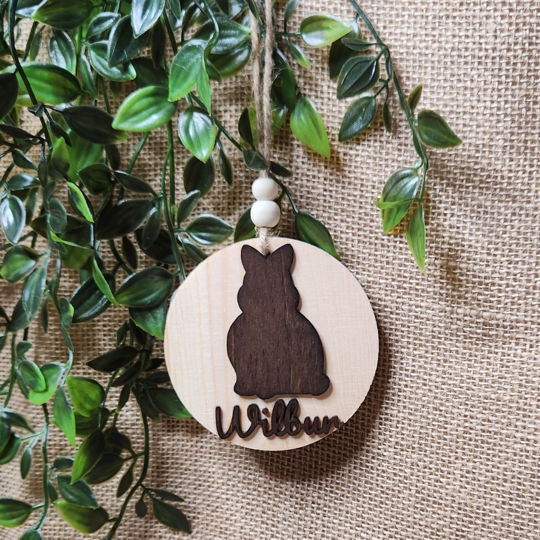 Suspension ronde lapin - Personnalisée (Bois clair)