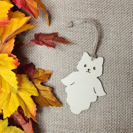 Suspensions Halloween chat fantôme (Bois clair ou foncé)