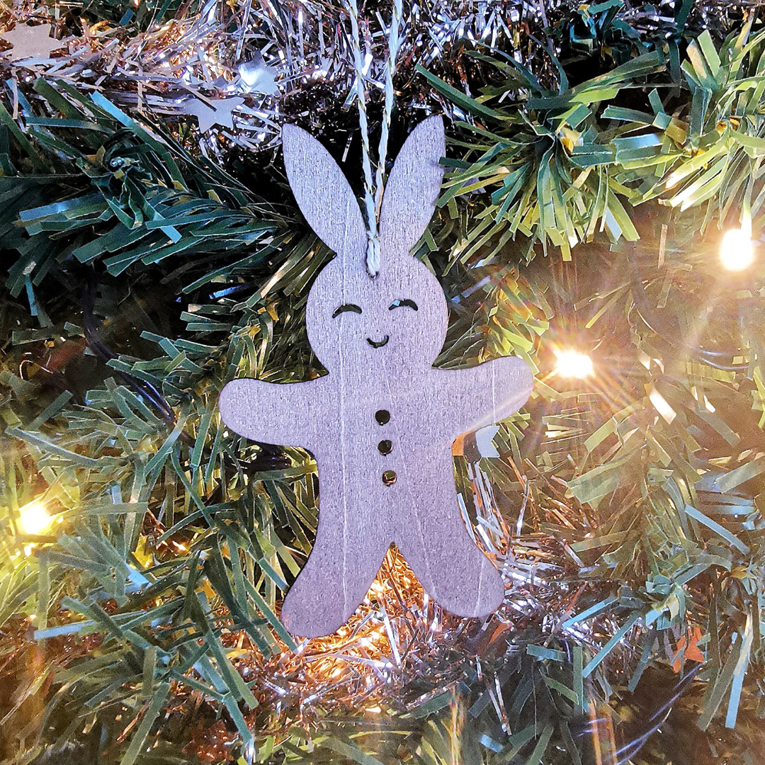 Wooden Christmas suspension - Lapinesque snowman! (Dark wood)