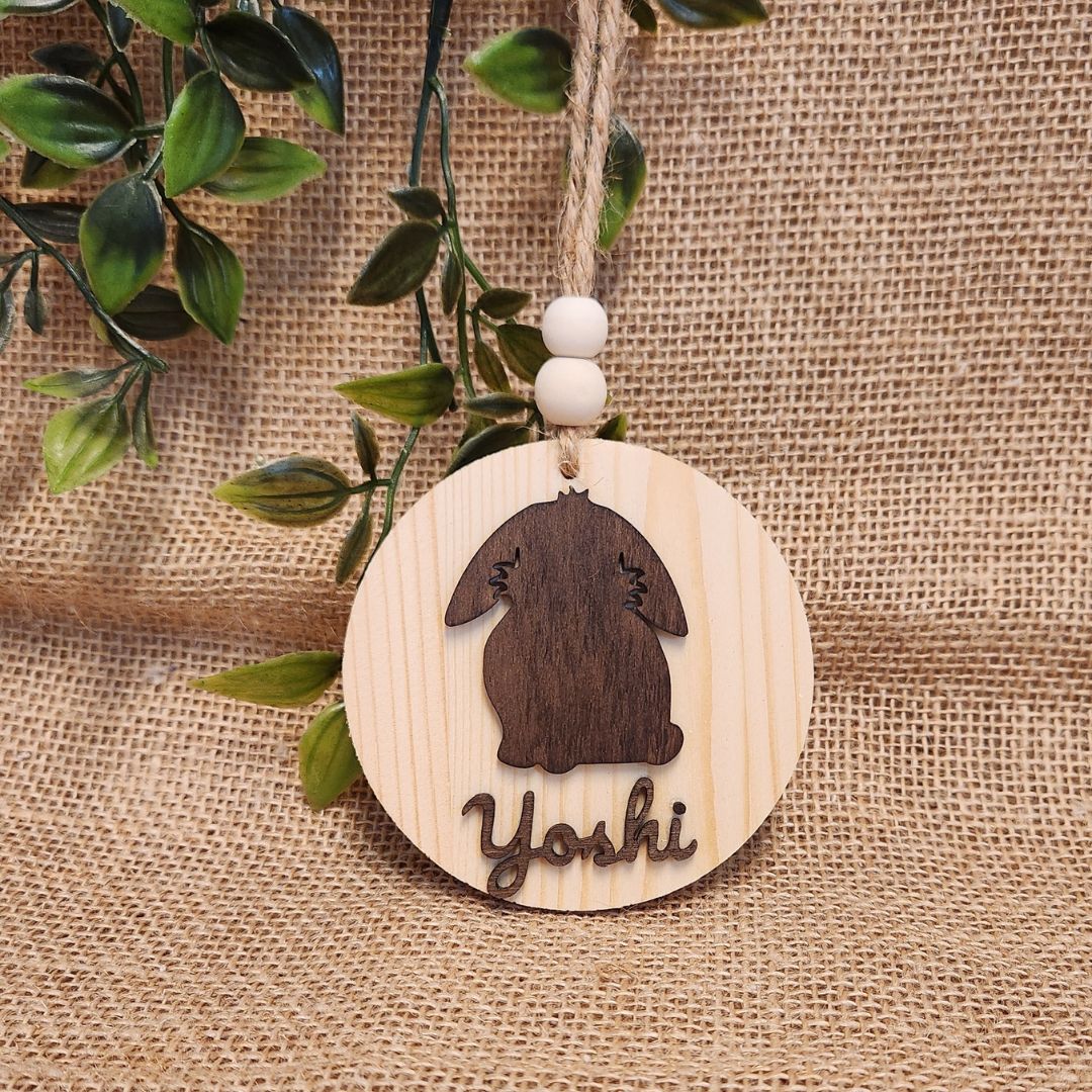 Suspension ronde lapin - Personnalisée (Bois clair)