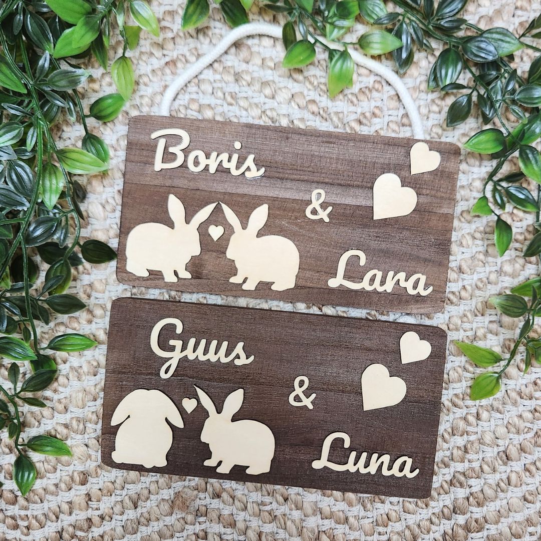 Pancarte rectangulaire des amoureux (LAPIN) - Bois foncé