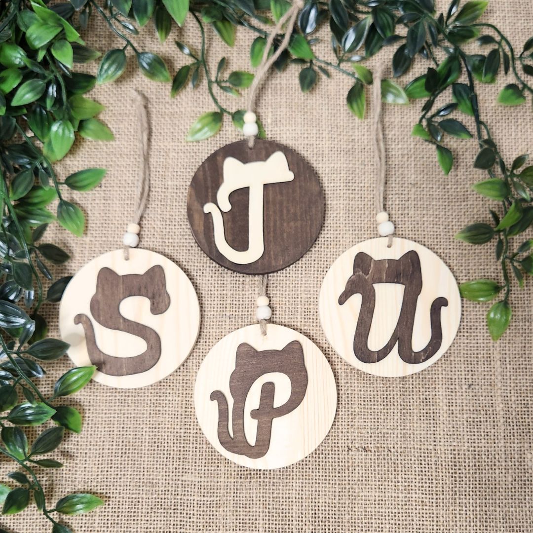 Bunny Initial Hanging - Personalized (Dark Wood)