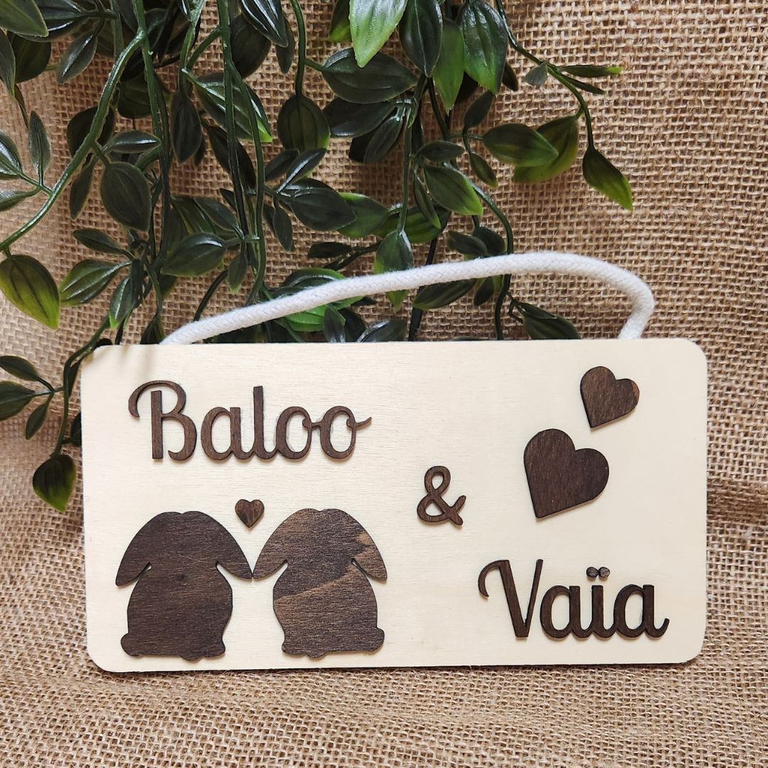 Personalized Lovers Rectangular Sign - Multiple Illustration Options (Light Wood)