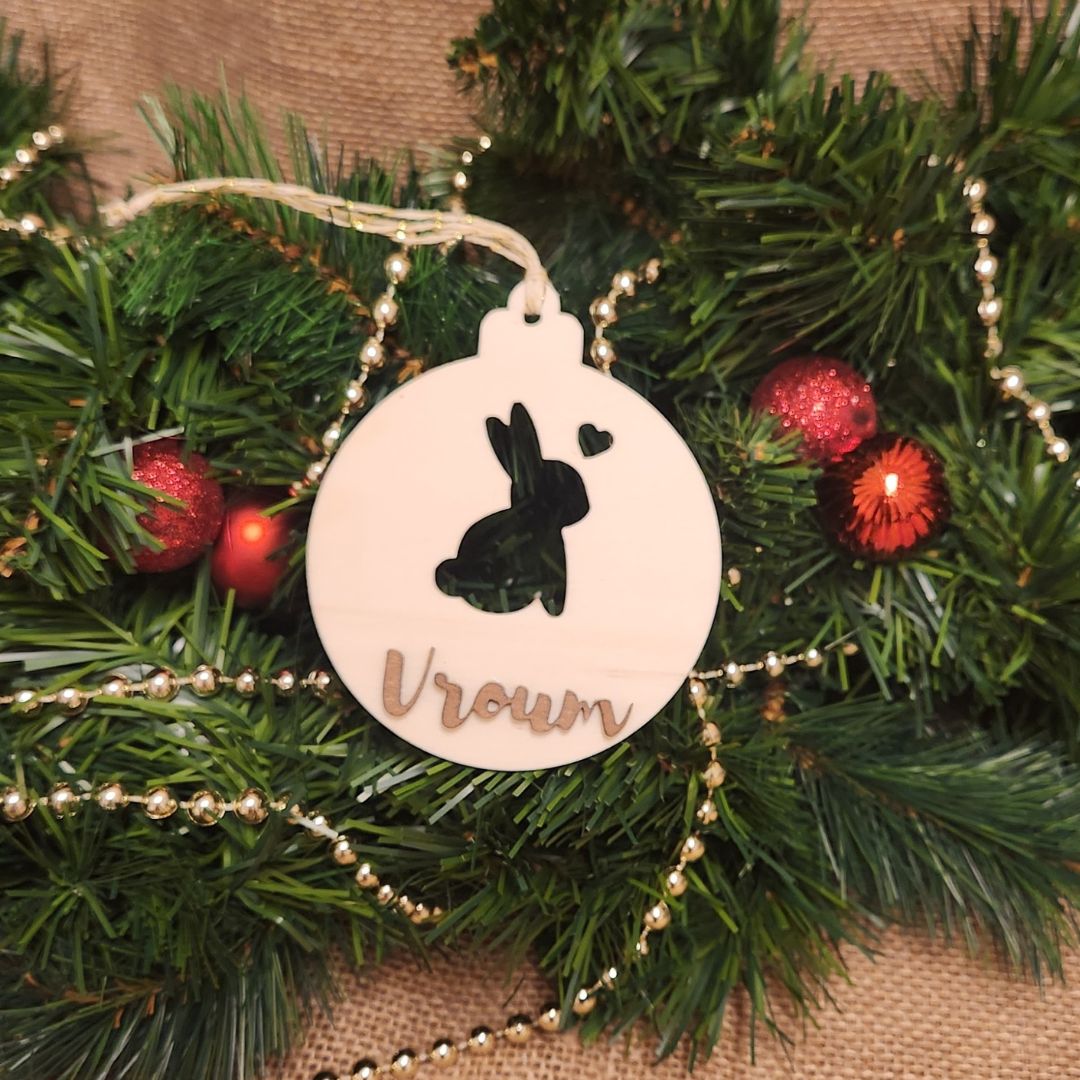 Suspension Lapin Noël en bois - Personnalisée (Plusieurs options)