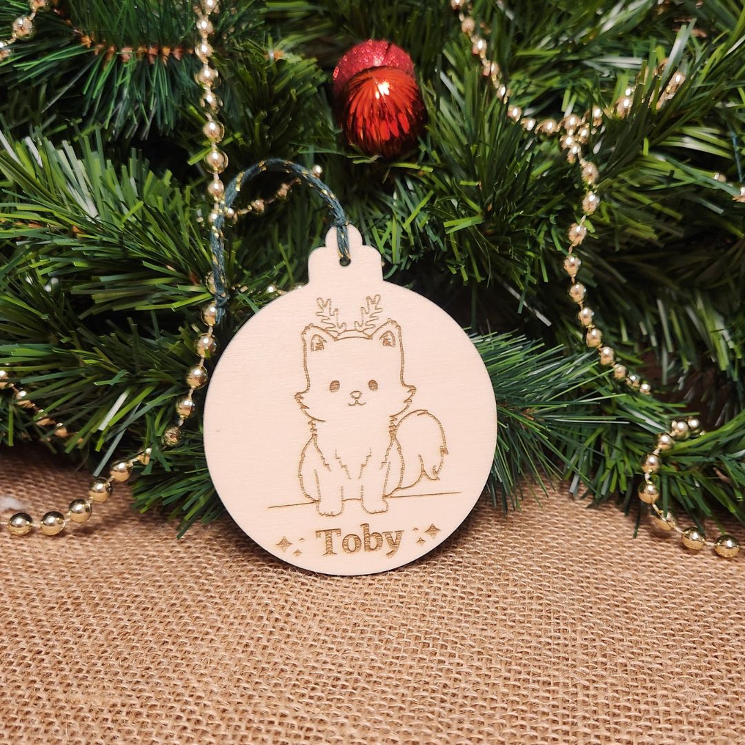 Suspension en bois gravure personnalisée de Noël - CHAT