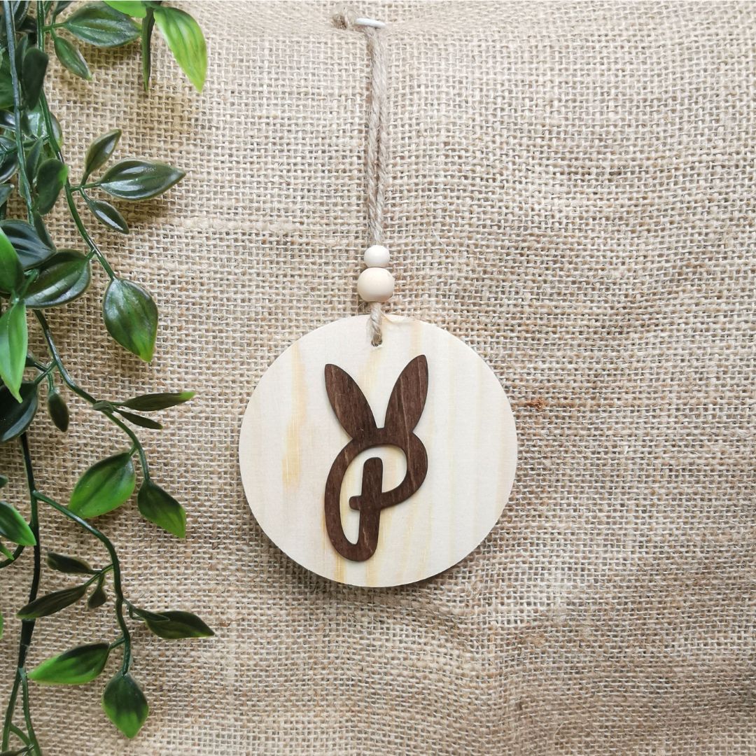 Suspension ronde lapin - Personnalisée (Bois clair)