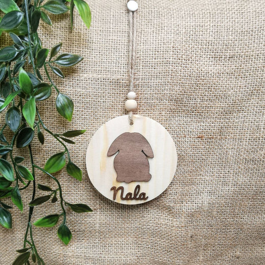 Suspension ronde lapin - Personnalisée (Bois clair)