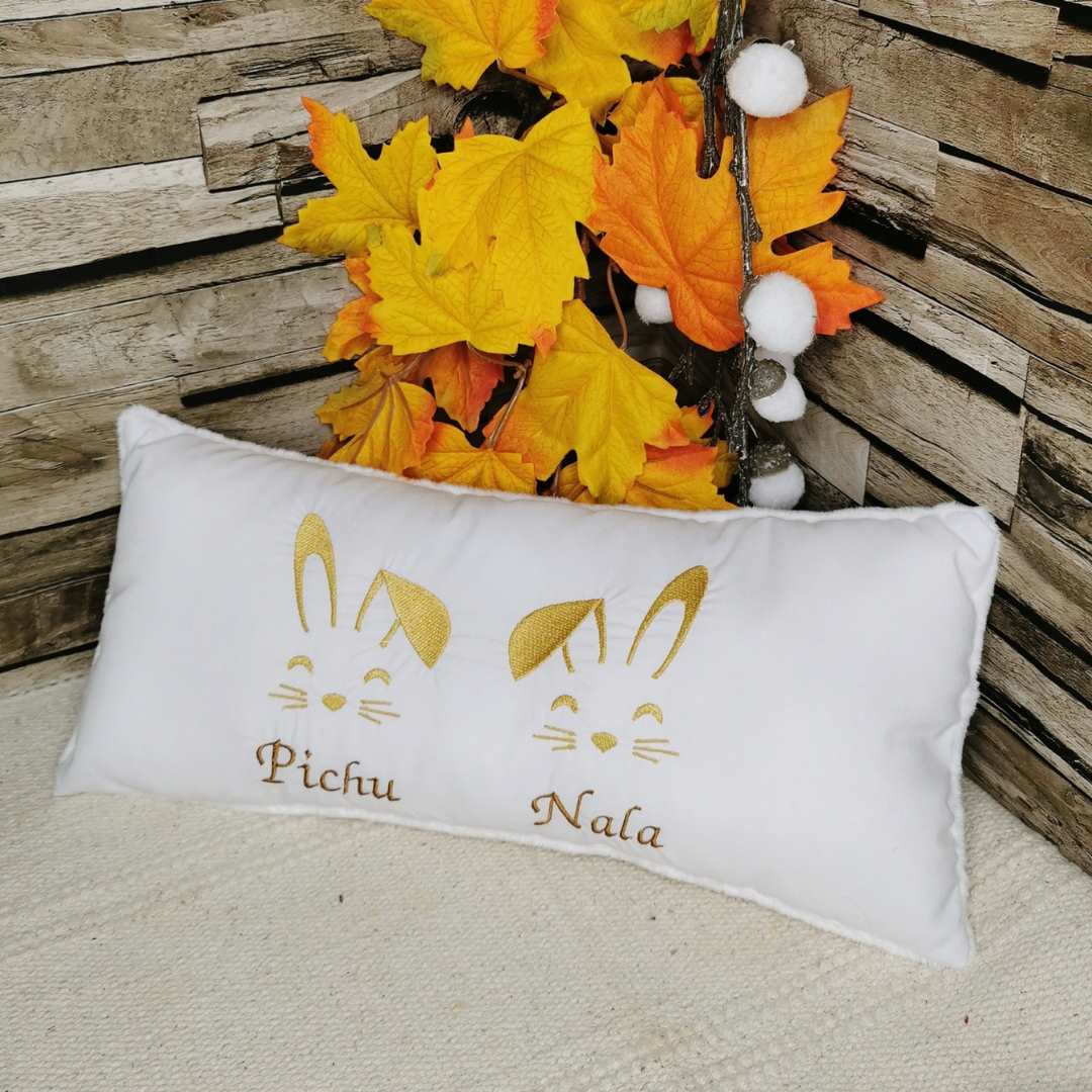 Coussin double têtes de lapin (Personnalisable)