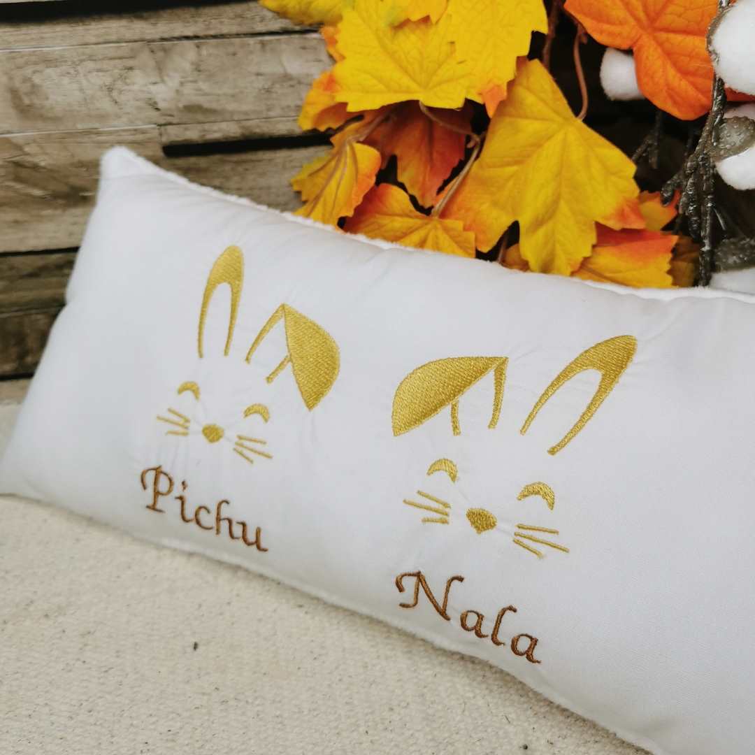 Coussin double têtes de lapin (Personnalisable)
