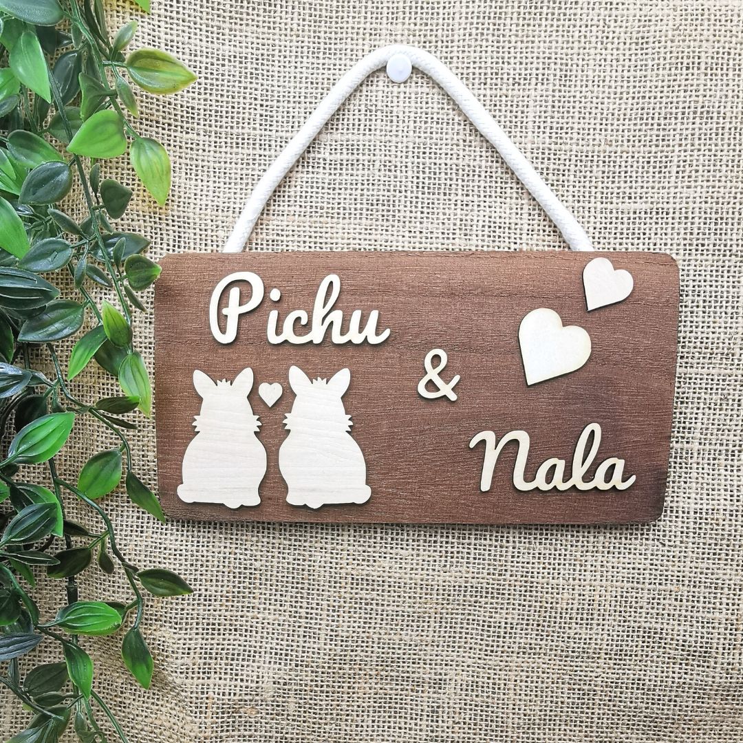 Pancarte rectangulaire des amoureux (LAPIN) - Bois foncé