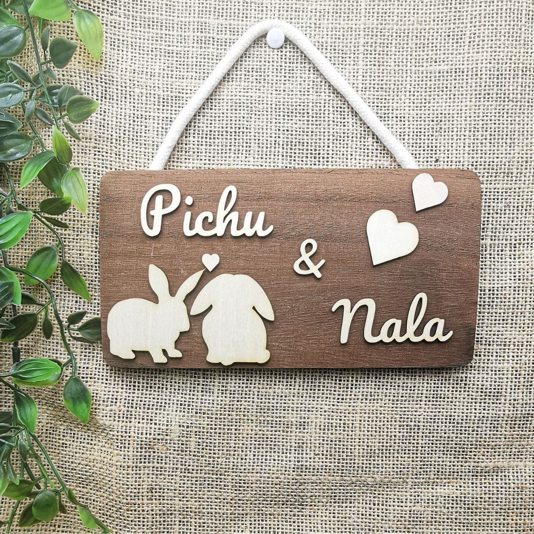 Pancarte rectangulaire des amoureux (LAPIN) - Bois foncé