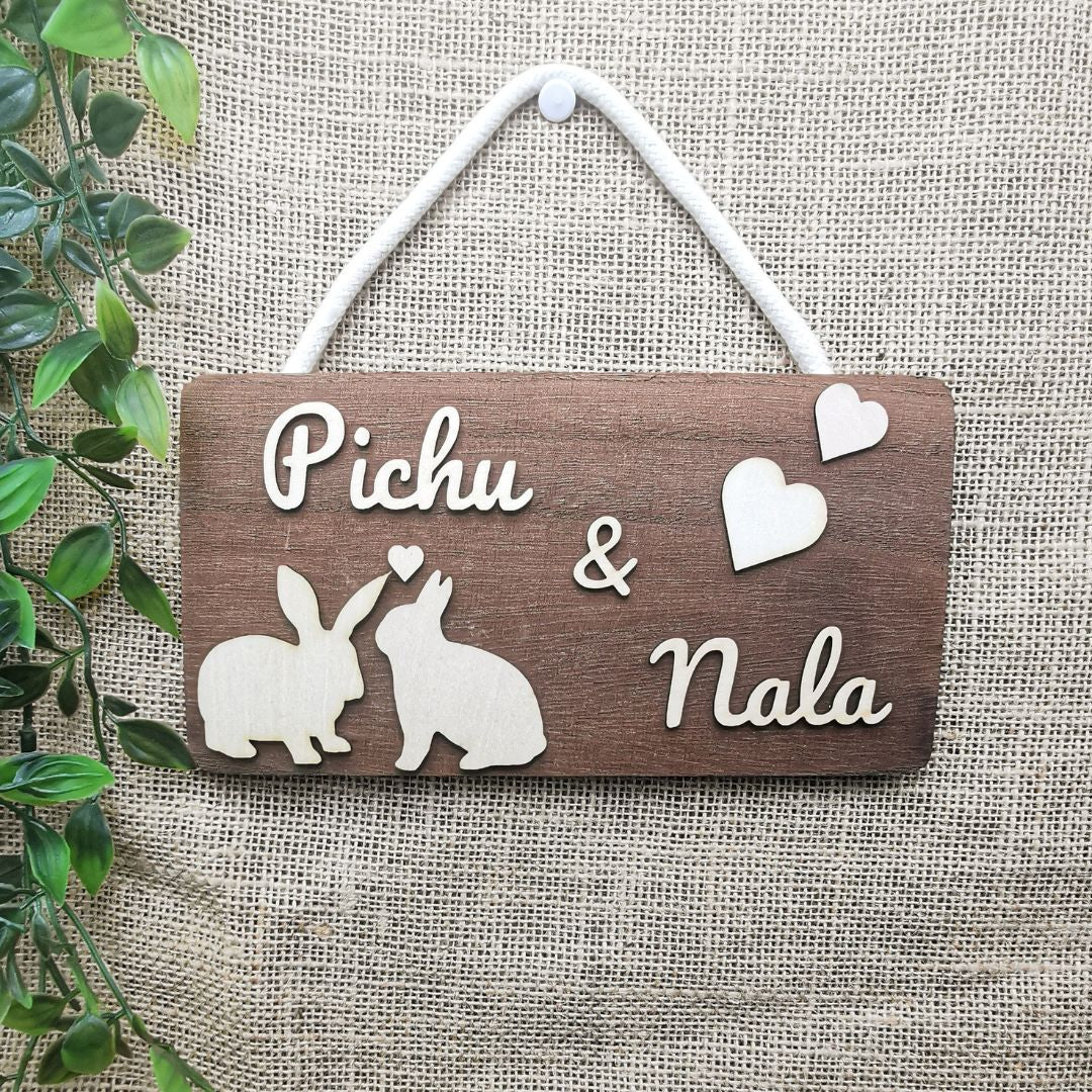 Pancarte rectangulaire des amoureux (LAPIN) - Bois foncé