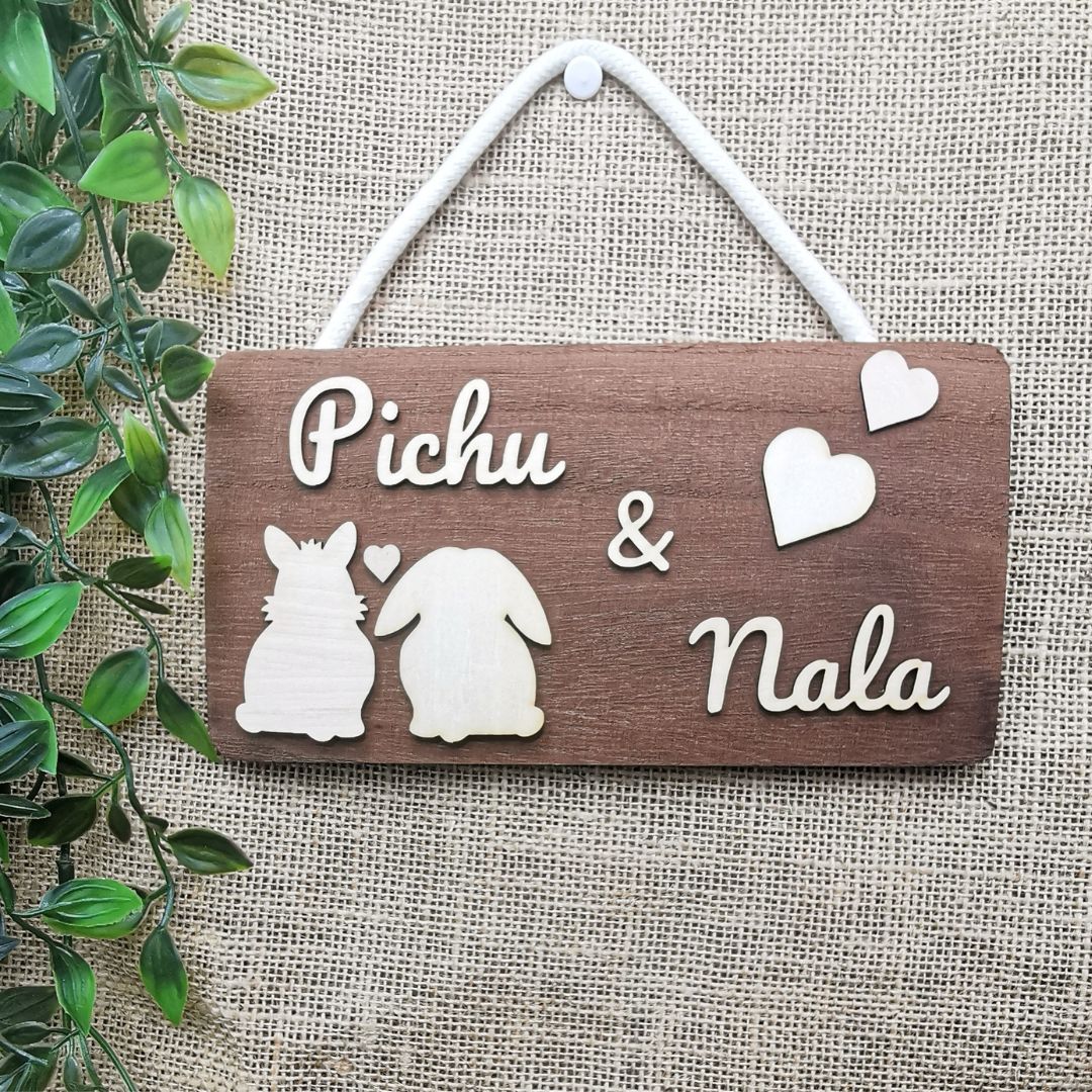 Pancarte rectangulaire des amoureux (LAPIN) - Bois foncé