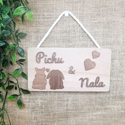 Personalized Lovers Rectangular Sign - Multiple Illustration Options (Light Wood)