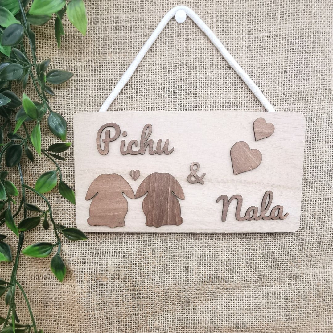 Personalized Lovers Rectangular Sign - Multiple Illustration Options (Light Wood)