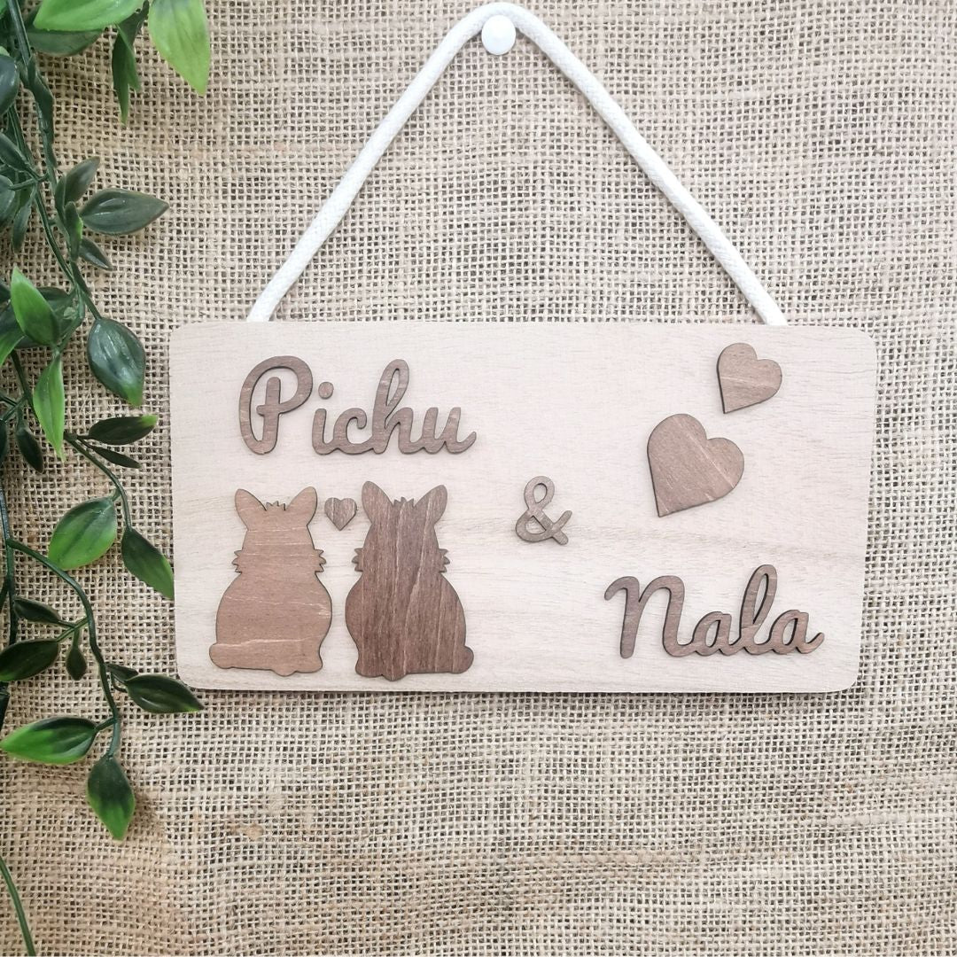 Personalized Lovers Rectangular Sign - Multiple Illustration Options (Light Wood)