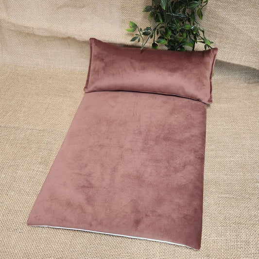 DESTOCKAGE - Ensemble lit IKEA - Coussin + Tapis imperméable - Velours lisse prune