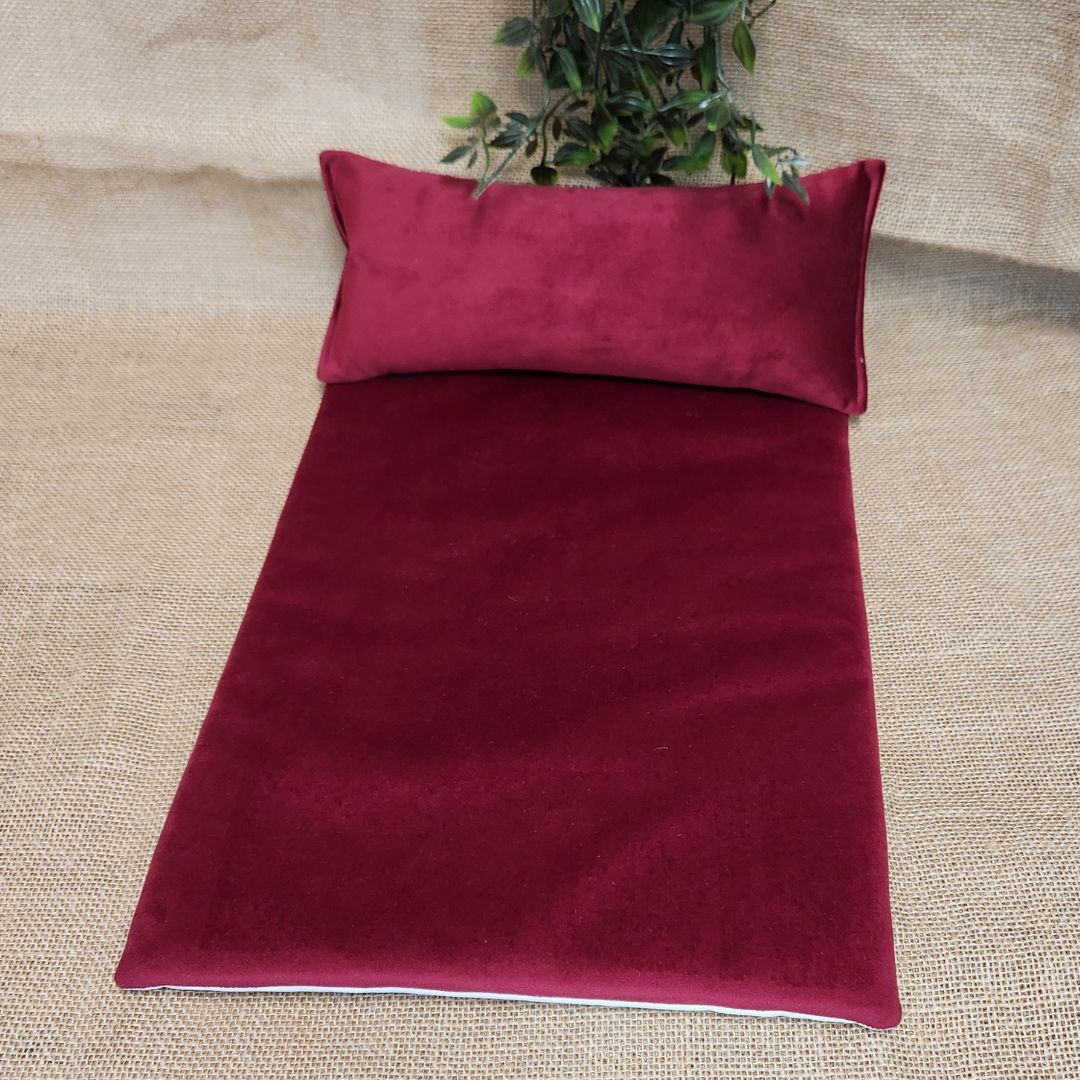 DESTOCKAGE - Ensemble lit IKEA - Coussin + Tapis imperméable - Velours lisse framboise