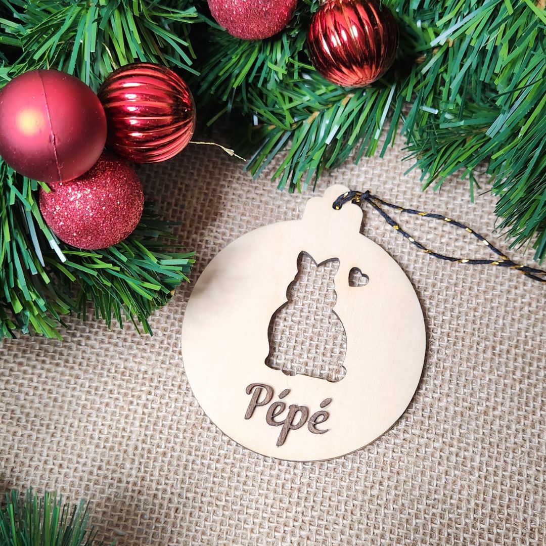 Suspension Lapin Noël en bois - Personnalisée (Plusieurs options)