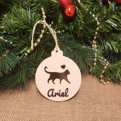Suspension Noël CHAT en bois - Personnalisée (Plusieurs options)