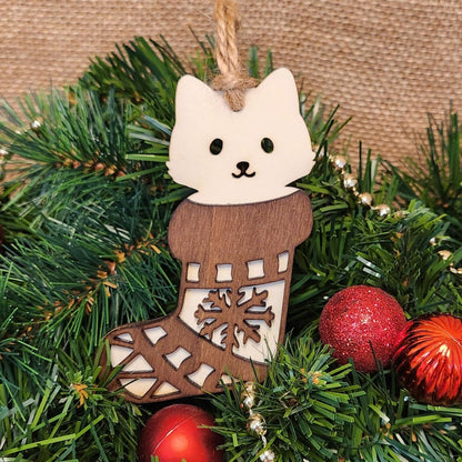 Suspension de Noël en bois - Chat