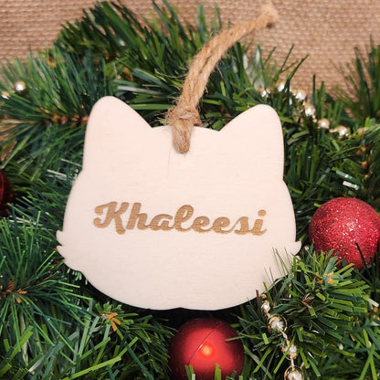 Suspension chat - Bois clair avec gravure personnalisée