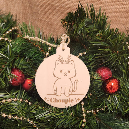 Suspension en bois gravure personnalisée de Noël - CHAT