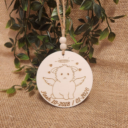 Suspension ronde en bois Commémorative "ANGE" 🕊️ -  Lapin + Gravure personnalisée