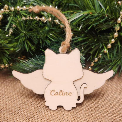 Suspension "ANGE" 🕊️ -  Chat + Gravure personnalisée