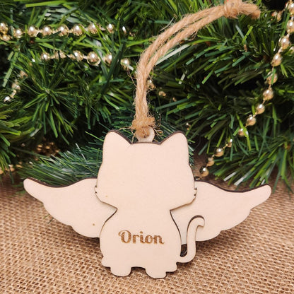 Suspension "ANGE" 🕊️ -  Chat + Gravure personnalisée