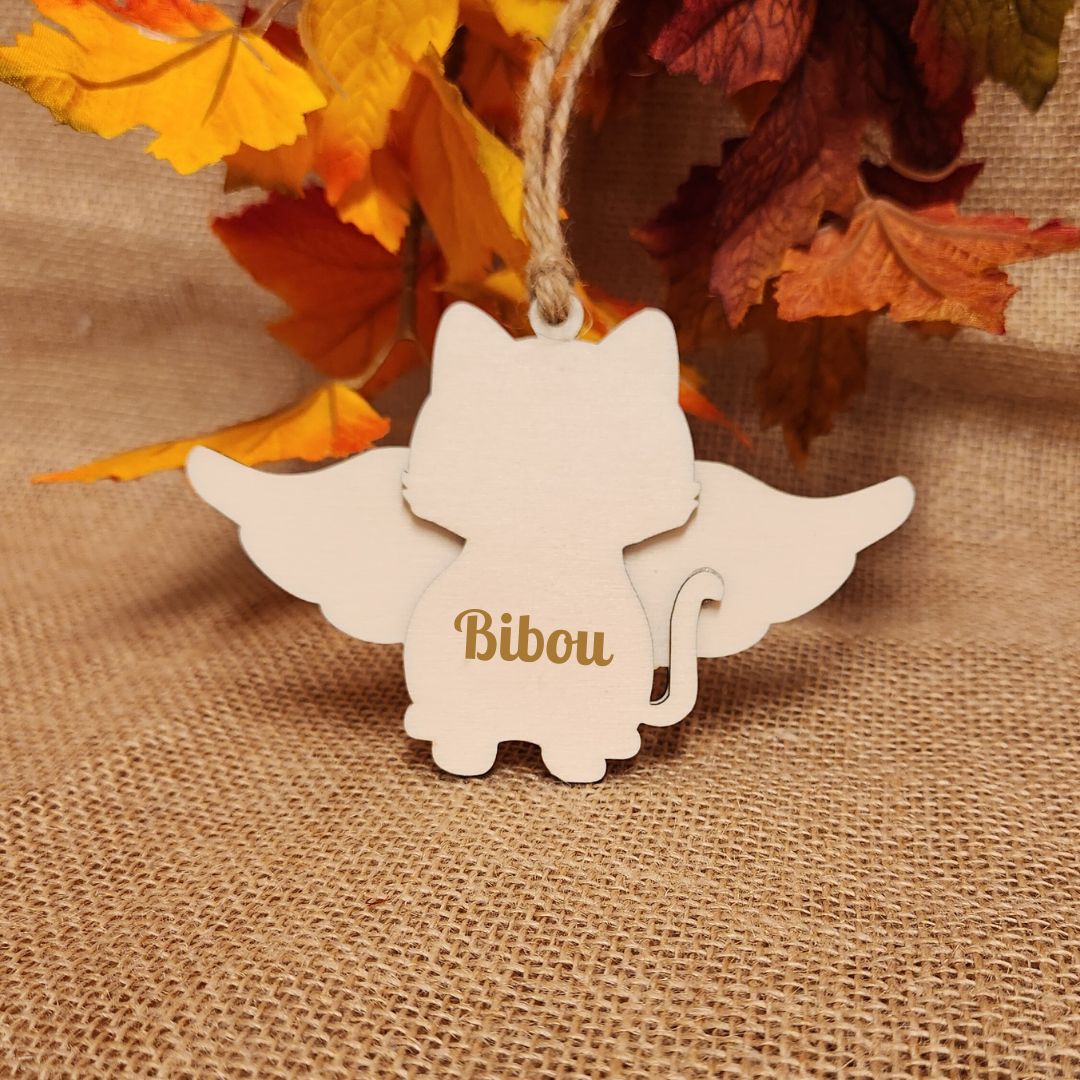 Suspension "ANGE" 🕊️ -  Chat + Gravure personnalisée